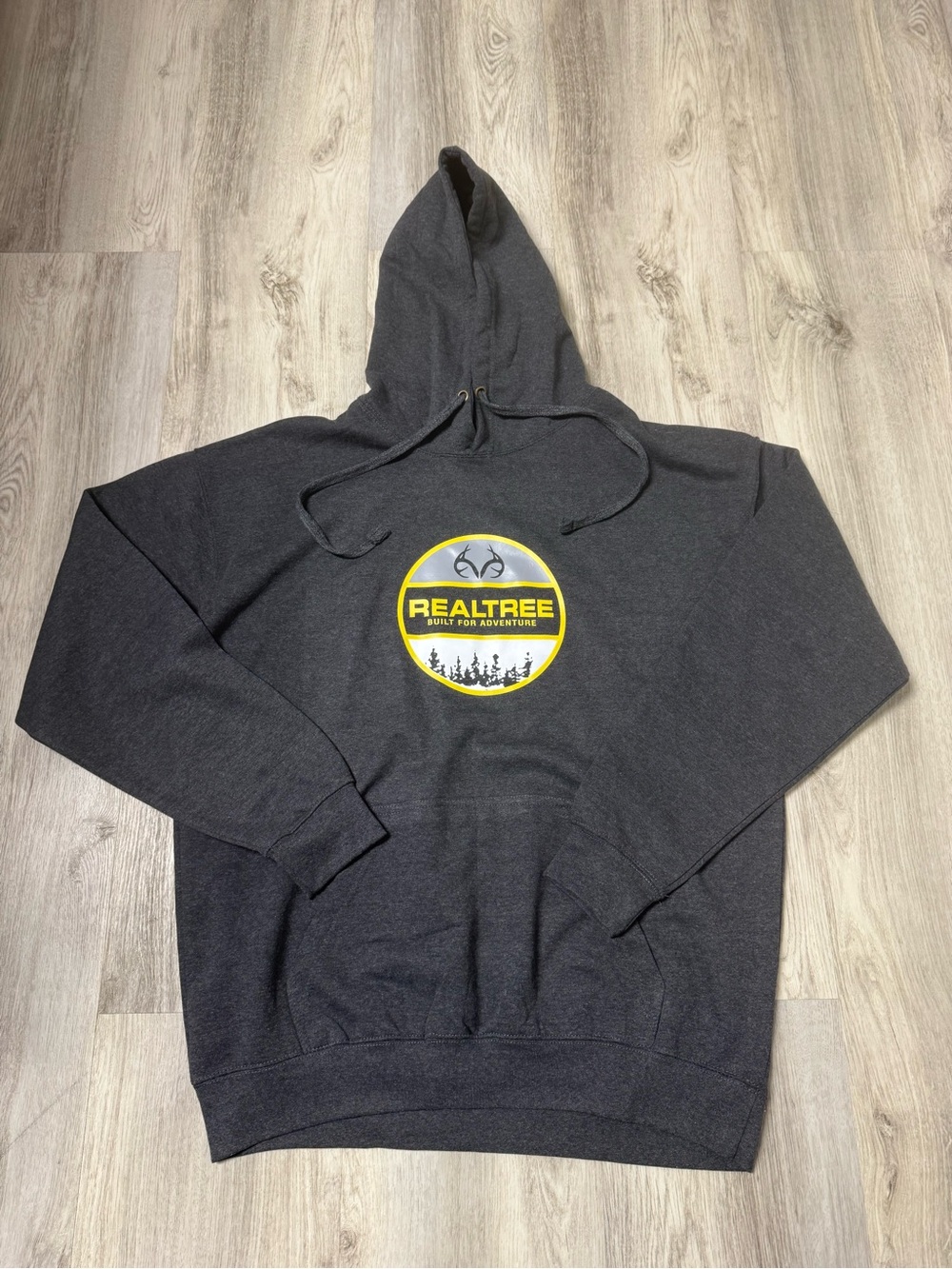 Realtree Dark Charcoal Hoodie with Yellow Logo Emblem